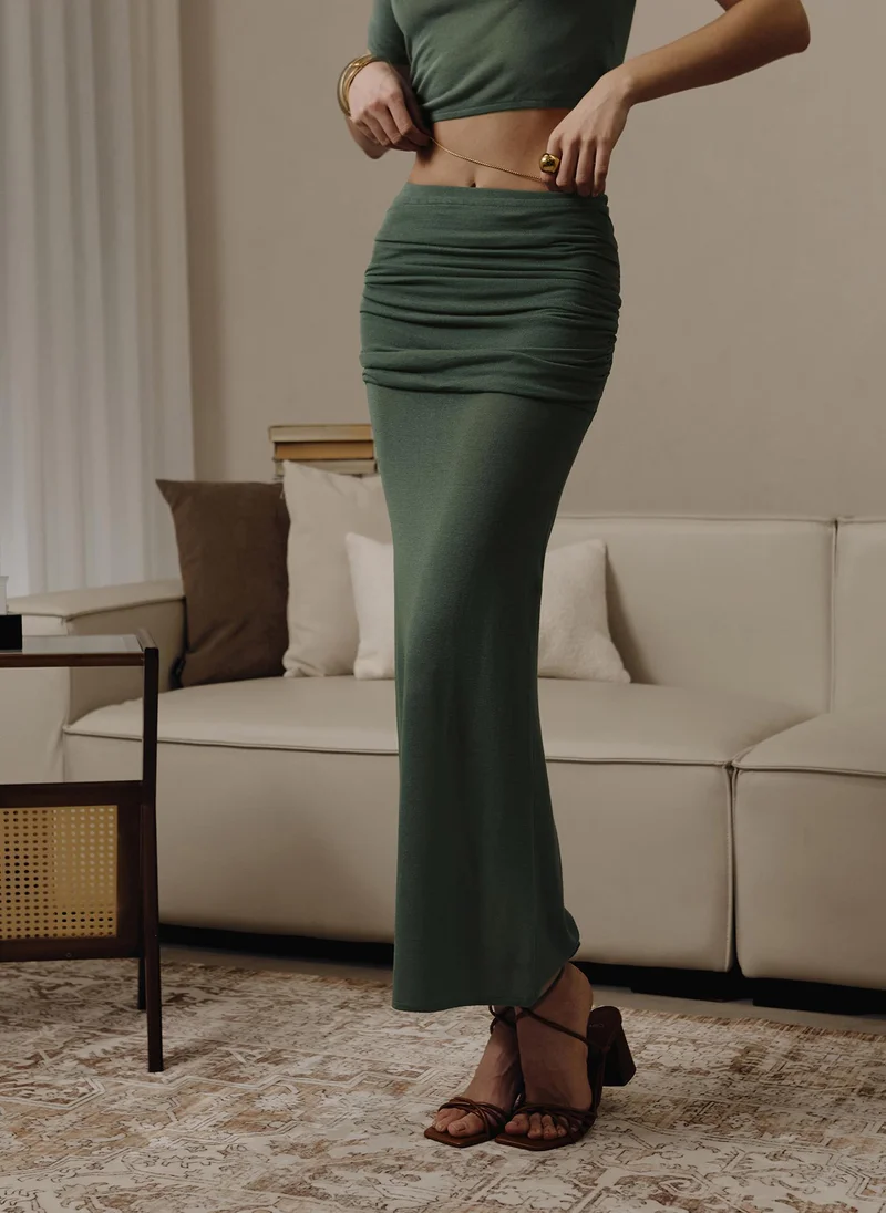 Lichi Jersey midi skirt with draped hips
