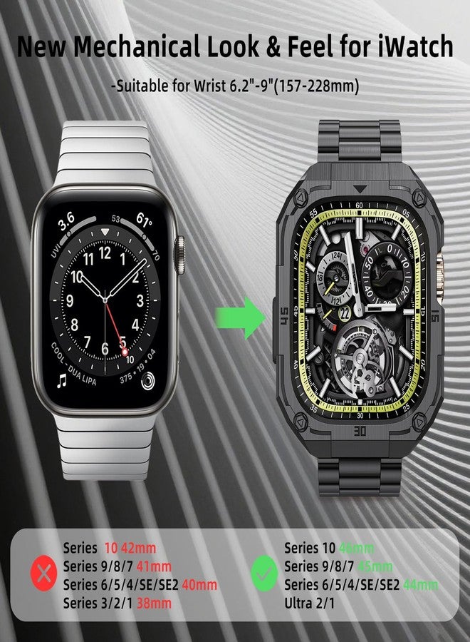 PanPinnacle Classic Stainless Steel Case with Band Compatiable for 49mm Apple Watch Ultra 2/1 bands for men, Rorust Metal Apple Watch Bumper Case Cover with Solid Replacement Strap for iWatch Bands,Black - Image 4