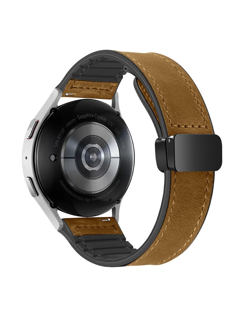 22mm Leather Strap Replacement for Huawei Watch 5 46mm/GT5 Pro 46mm/GT5 46mm/GT4 46mm/Watch 4 46mm,Quick Release Band for Redmi Watch 5 Active/Lite,Brown - Image 1