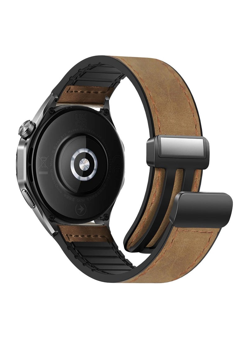 22mm Leather Strap Replacement for Huawei Watch 5 46mm/GT5 Pro 46mm/GT5 46mm/GT4 46mm/Watch 4 46mm,Quick Release Band for Redmi Watch 5 Active/Lite,Brown - Image 2