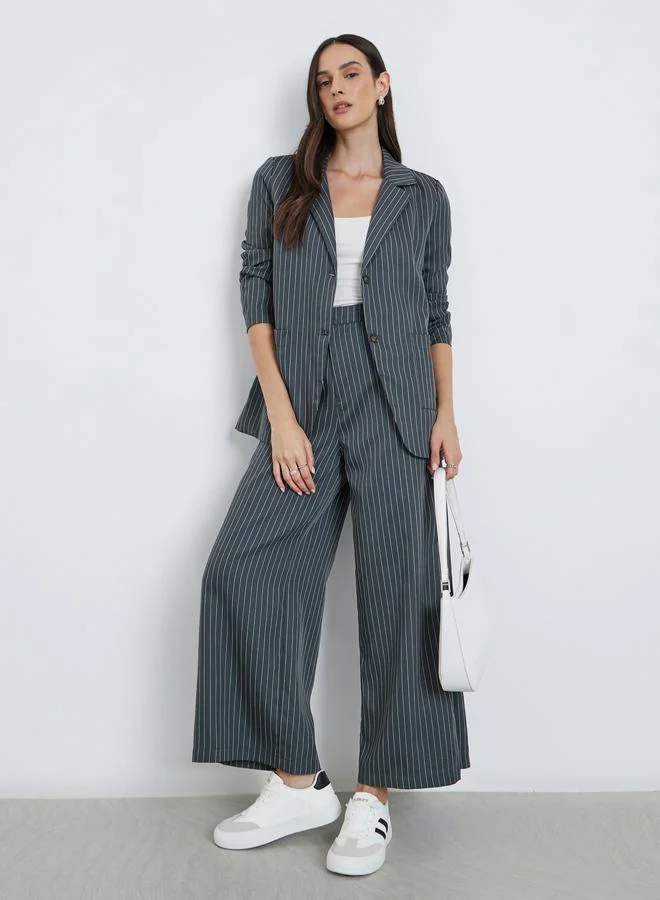 Styli Styli Navy Blue Pinstripe Regular Fit Blazer