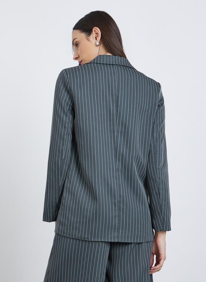 Styli Navy Blue Pinstripe Regular Fit Blazer - Image 5