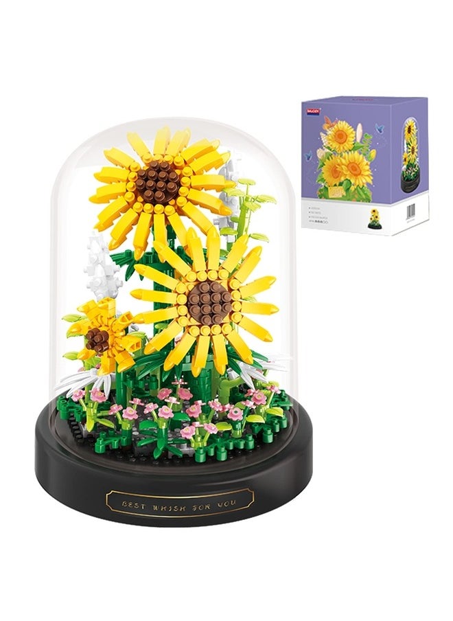Generic Sunflower Flower Bouquet Set,Mini Bricks Botanical Collection Flowers Building Blocks,Assembly Bonsai Tree Friends Sets, Valentine's Anniversaries Birthday Gift for Women Friends Adults  - Image 1