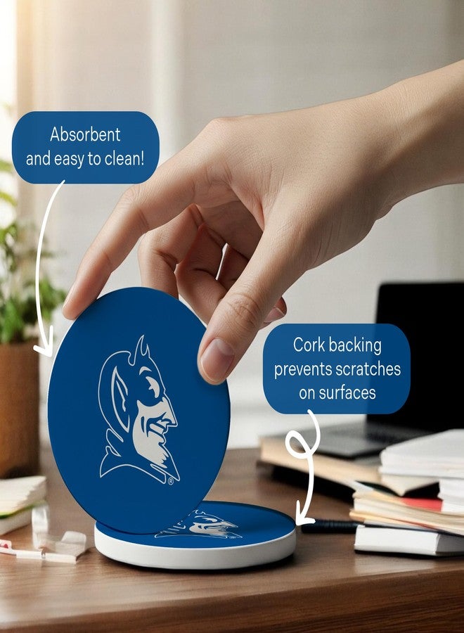 Desert Cactus Duke University Circle Ceramic Coasters 4 Pack Blue Devils Absorbent Drink Coasters with Cork Backing (Design C) - Image 5