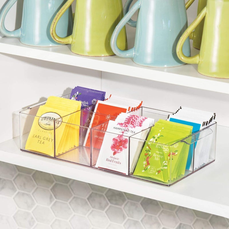 mDesign Plastic Condiment Organizer and Tea Bag Holder - 8-Compartment Kitchen Pantry/Countertop Storage Caddy - Divided Chip, Snack, Oatmeal Packet Holder - Lumiere Collection - Clear - Image 2