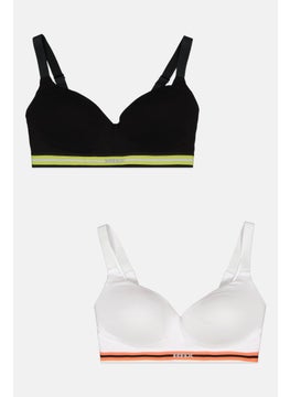 RBX Women 2 Pack Brand Logo Padded Non Wire Cross Strap Bra, White  - Image 1