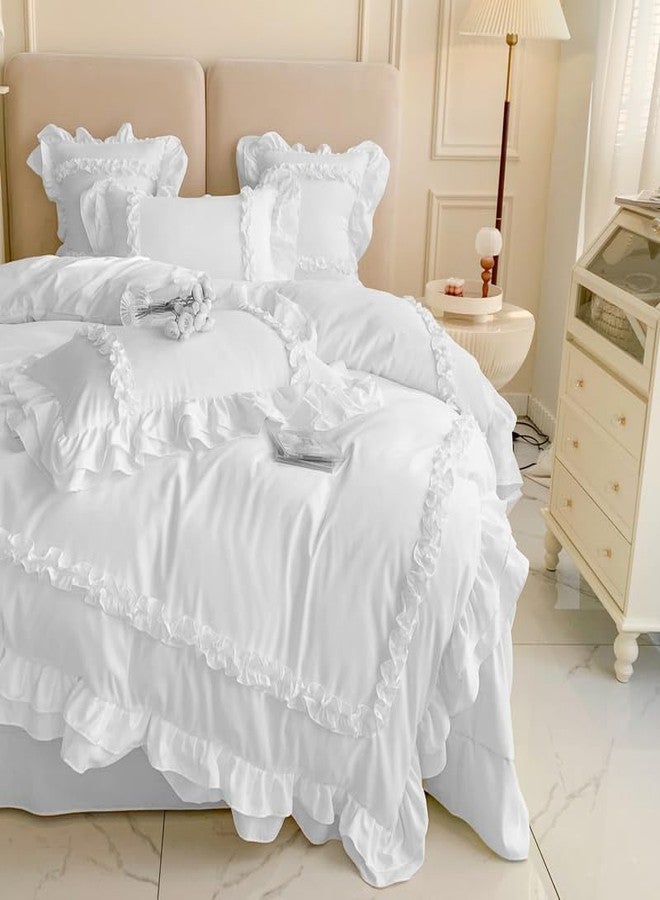 SOUKECHY Chic Lace Bedding,Girls Twin Aesthetic Comforter Cover Set,Cute Princess Style Ruffled Duvet Cover with 2 Layers Ruffles, Zipper Closure-White,Twin - Image 2
