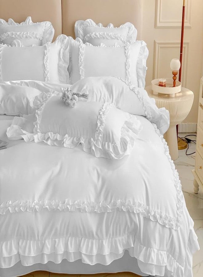 SOUKECHY Chic Lace Bedding,Girls Twin Aesthetic Comforter Cover Set,Cute Princess Style Ruffled Duvet Cover with 2 Layers Ruffles, Zipper Closure-White,Twin - Image 3