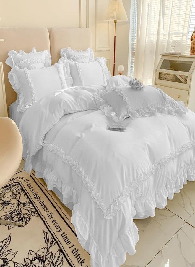SOUKECHY Chic Lace Bedding,Girls Twin Aesthetic Comforter Cover Set,Cute Princess Style Ruffled Duvet Cover with 2 Layers Ruffles, Zipper Closure-White,Twin - Image 4