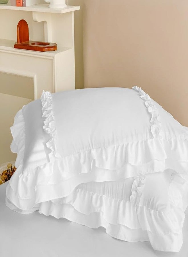 SOUKECHY Chic Lace Bedding,Girls Twin Aesthetic Comforter Cover Set,Cute Princess Style Ruffled Duvet Cover with 2 Layers Ruffles, Zipper Closure-White,Twin - Image 5