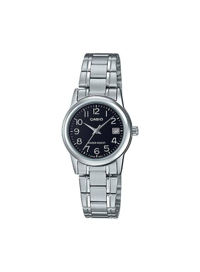 كاسيو ساعة كاسيو LTP-V002D-1B للنساء – سوار ستانلس ستيل فضي مع قرص أسود أنيق - Image 1