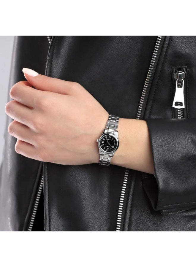 كاسيو ساعة كاسيو LTP-V002D-1B للنساء – سوار ستانلس ستيل فضي مع قرص أسود أنيق - Image 2