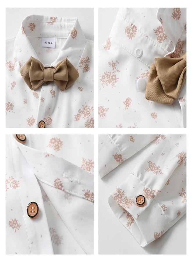 Volunboy Baby Boys Gentleman Guest Suspenders Bowtie Outfits Printed Long Sleeve Wedding Ring Bearer Dress Clothes (Deepkhaki, 4-5T) - Image 4