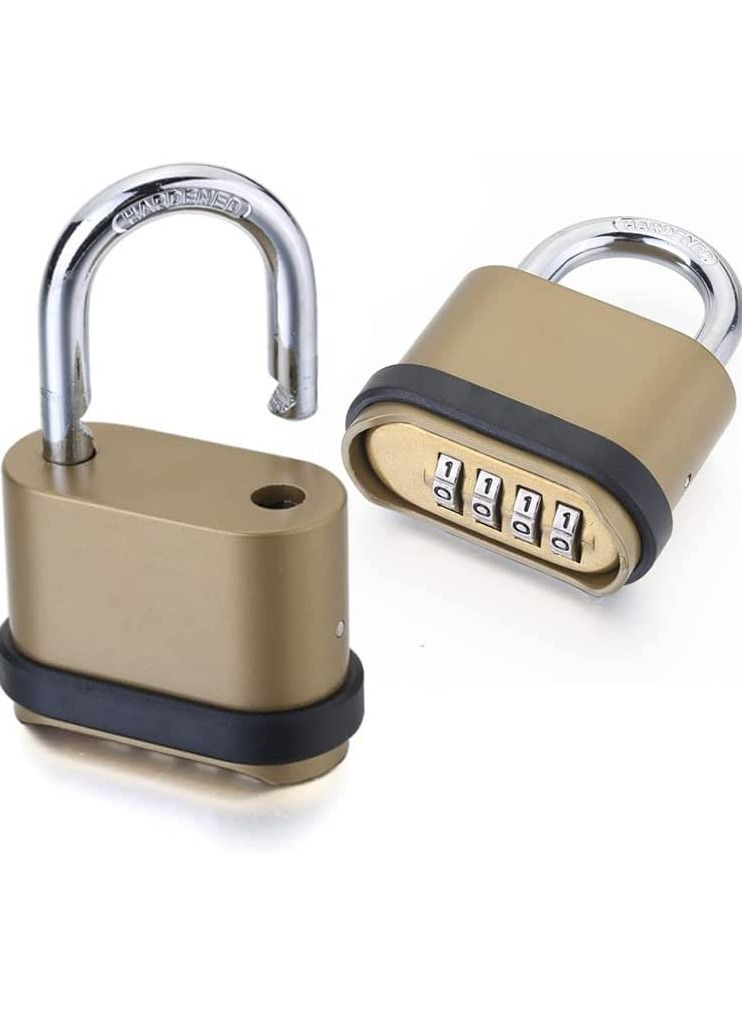 4 Digit Combination Lock, Heavy Duty Outdoor Security Keyless Locks Buckle Design Brass Finish Long Shackle Padlock, for Outdoor Use, Sheds, Locker, Gym, Gate, Mechanical Combination Lock  - Image 1
