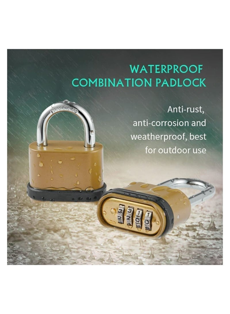 4 Digit Combination Lock, Heavy Duty Outdoor Security Keyless Locks Buckle Design Brass Finish Long Shackle Padlock, for Outdoor Use, Sheds, Locker, Gym, Gate, Mechanical Combination Lock  - Image 4