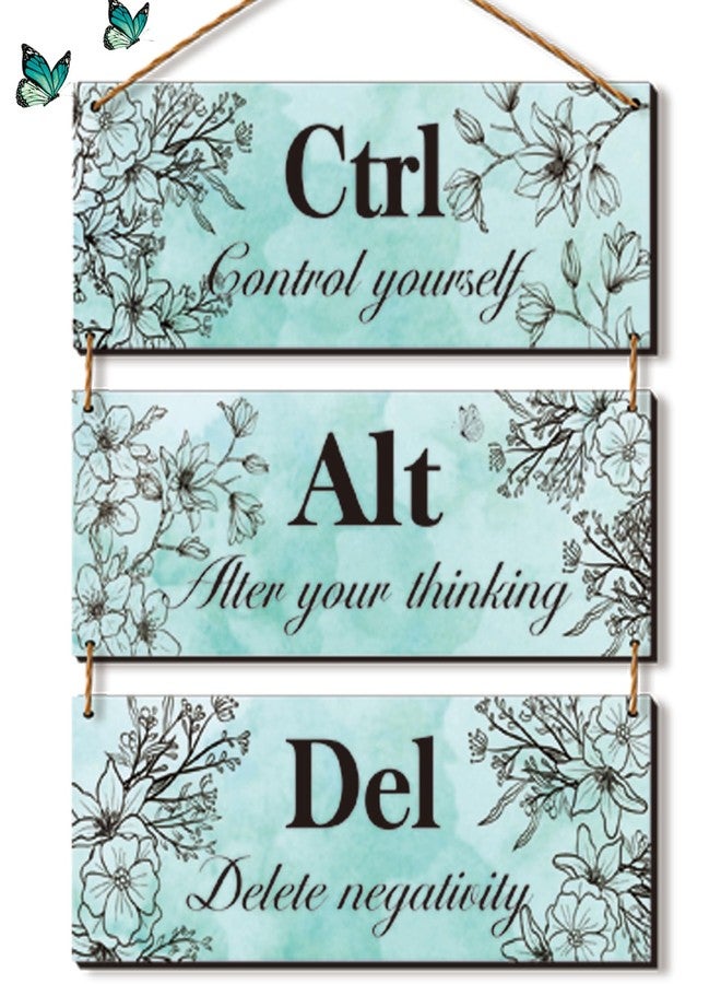 ZINYAZHE 3 Pieces Teal Wall Decor for Girl's Room Turquoise Bathroom Decor Farmhouse Wooden Teal Decor Inspirational Office Decor with Positive Quotes Ctrl Alt Del for Girl Women Bedroom Living Room(Teal) - Image 1