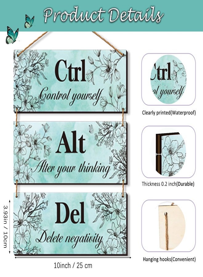 ZINYAZHE 3 Pieces Teal Wall Decor for Girl's Room Turquoise Bathroom Decor Farmhouse Wooden Teal Decor Inspirational Office Decor with Positive Quotes Ctrl Alt Del for Girl Women Bedroom Living Room(Teal) - Image 3