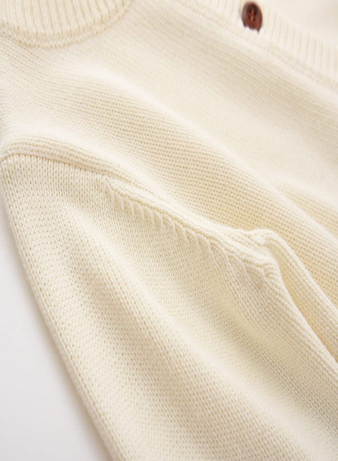 GLEAMING GRAIN كارديجان للأطفال الصغار، كنزة أساسية للأولاد والبنات، بيج، 6 سنوات - Image 4