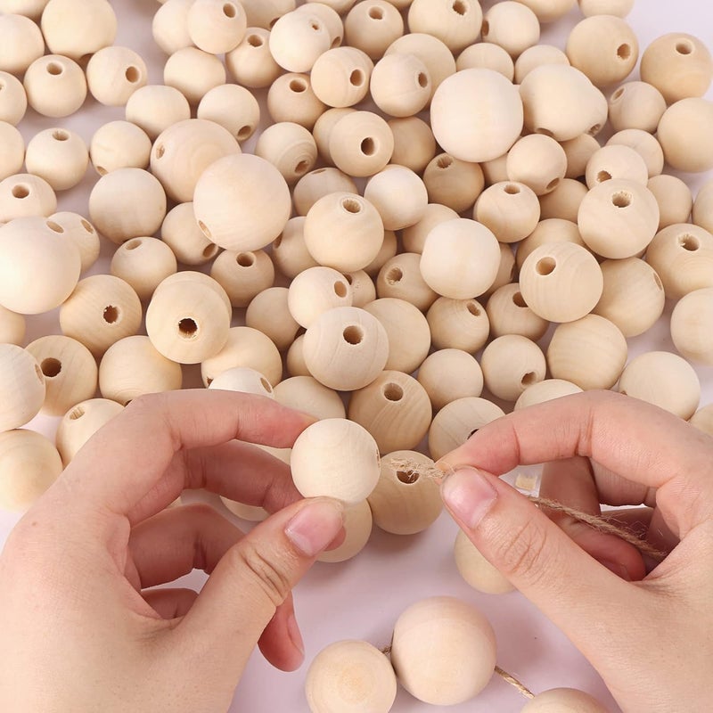 DIY Crafts 260, Wooden Beads Large Size Unfinished Natural Wooden Beads Round Wood Beads Rustic Country Wood Beads for Garland Macrame, DIY Jewelry Making, Farmhouse Decor (260) - Image 3