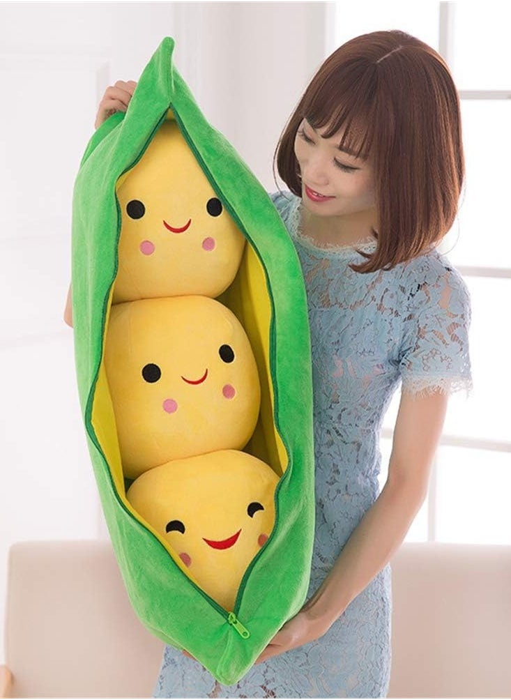 Bukela - Giant Peas in A Pod Plush Toy Pea Pod Pillow Cute Pea Stuffed Toys Plant Doll Various Sizes (Yellow Beans) - Image 1