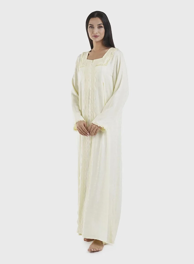 Kashkha  Light Yellow Jacquard Viscose Nightwear Drees (CNH456) for Women | Best Price UAE