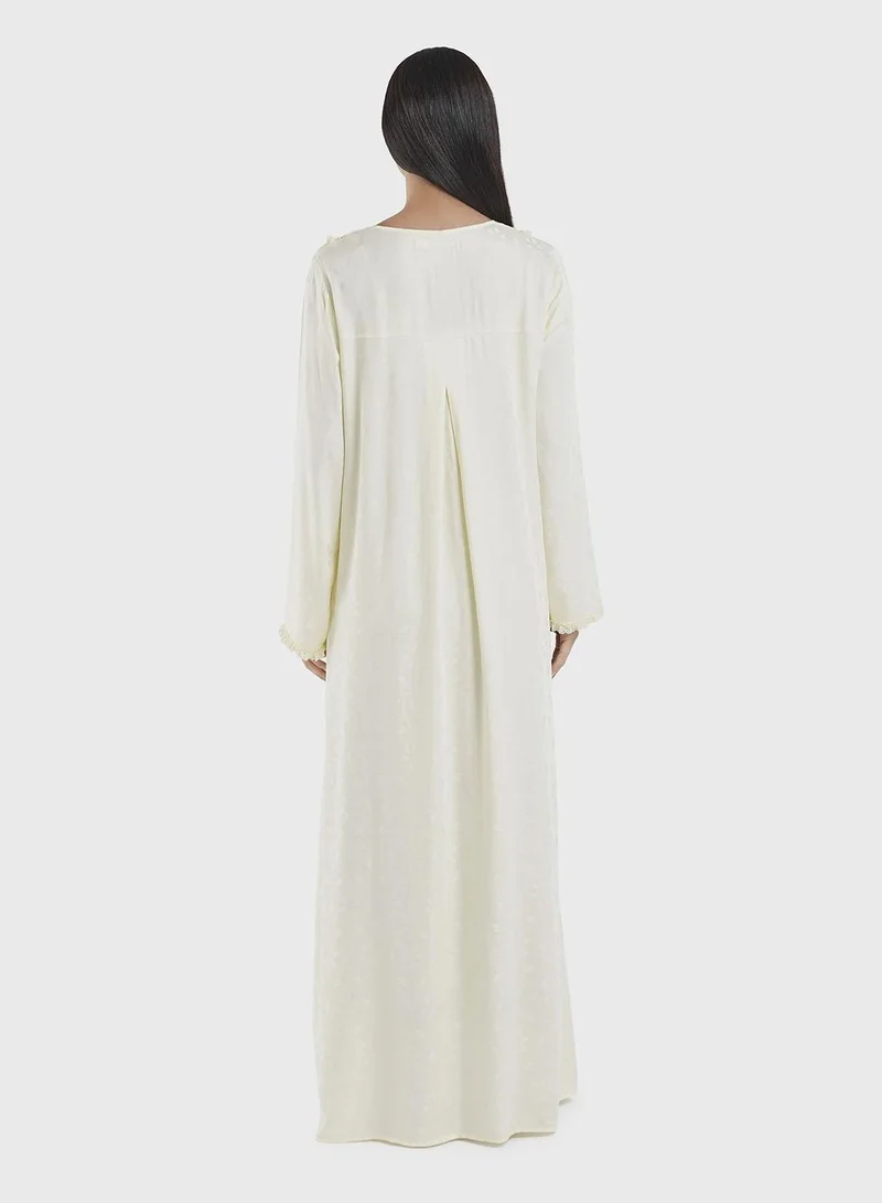 Kashkha  Light Yellow Jacquard Viscose Nightwear Drees (CNH456) for Women | Best Price UAE
