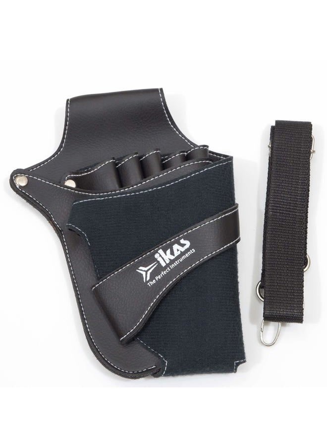 Iambe Hair Scissors Holster Barber Pouch Bag-IKAS- Waist Shoulder Belt for Hairdressers Salon Workers - PU Leather Shears Tool Case Bag Holder Black, Men & Women - Image 1