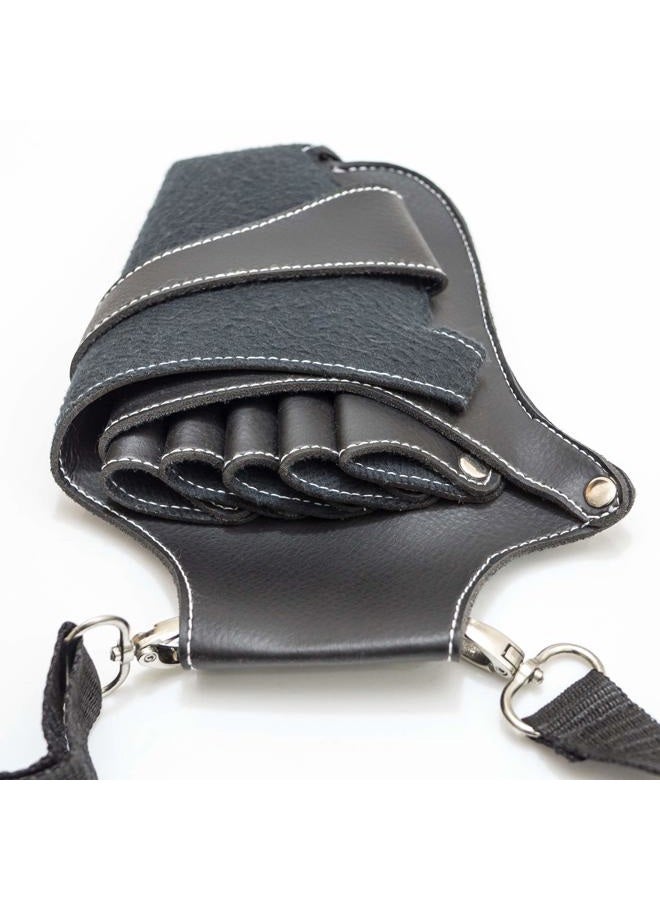 Iambe Hair Scissors Holster Barber Pouch Bag-IKAS- Waist Shoulder Belt for Hairdressers Salon Workers - PU Leather Shears Tool Case Bag Holder Black, Men & Women - Image 3