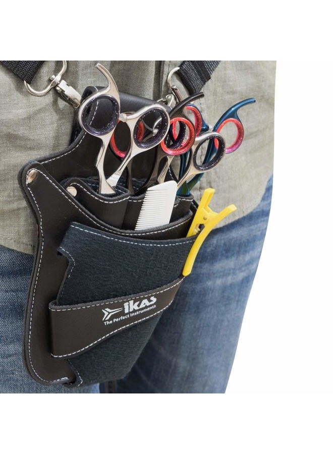 Iambe Hair Scissors Holster Barber Pouch Bag-IKAS- Waist Shoulder Belt for Hairdressers Salon Workers - PU Leather Shears Tool Case Bag Holder Black, Men & Women - Image 4
