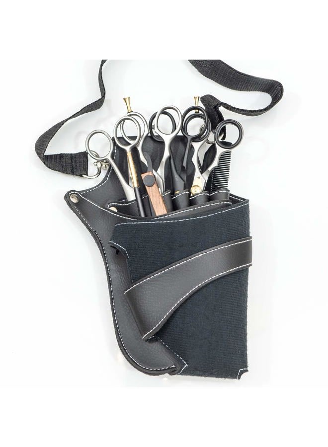 Iambe Hair Scissors Holster Barber Pouch Bag-IKAS- Waist Shoulder Belt for Hairdressers Salon Workers - PU Leather Shears Tool Case Bag Holder Black, Men & Women - Image 2