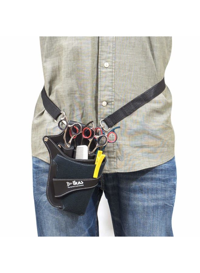 Iambe Hair Scissors Holster Barber Pouch Bag-IKAS- Waist Shoulder Belt for Hairdressers Salon Workers - PU Leather Shears Tool Case Bag Holder Black, Men & Women - Image 5