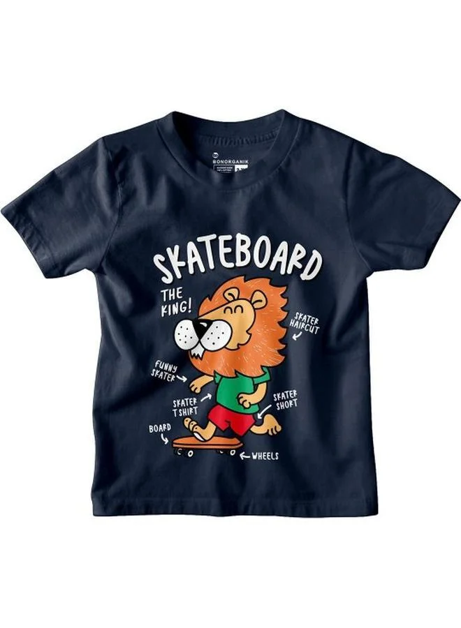 Bonorganik Boy's Navy 100% Cotton Printed Regular Fit T-Shirt