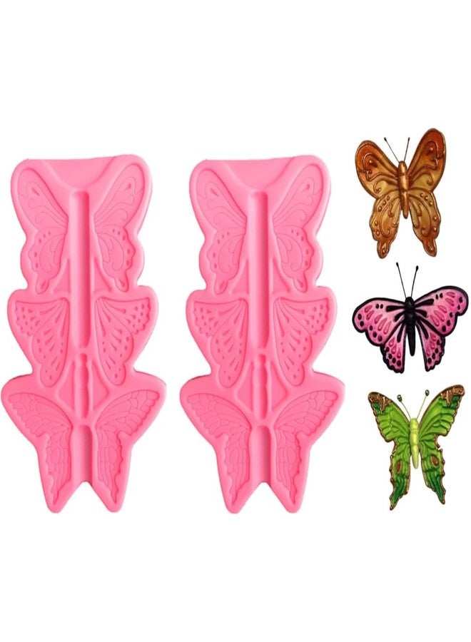 Skytail 2pc 3 Cavity Silicone Butterfly Fondant Molds for Baking Chocolate Candy Cake Decoraion Cupcake Topper Sugacraft Gumpaste Cookie Biscuit Frosen Jelly Treats Gummy Clay DIY Resin Jewelry Molds - Image 1