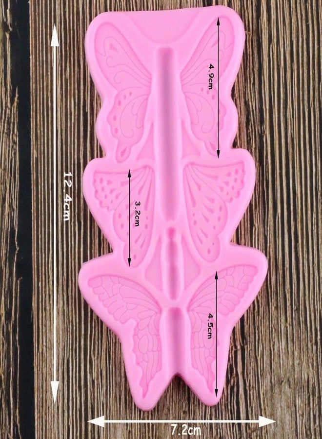 Skytail 2pc 3 Cavity Silicone Butterfly Fondant Molds for Baking Chocolate Candy Cake Decoraion Cupcake Topper Sugacraft Gumpaste Cookie Biscuit Frosen Jelly Treats Gummy Clay DIY Resin Jewelry Molds - Image 2