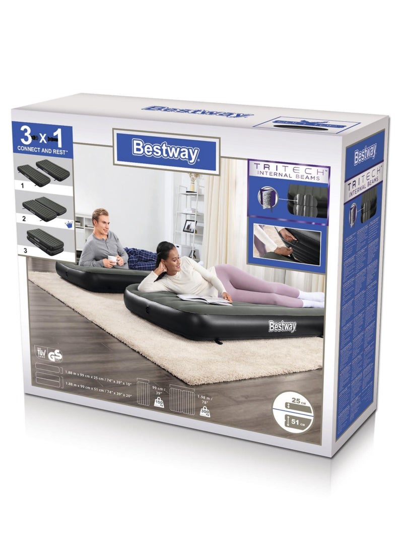 Bestway مرتبة هوائية Bestway 3 في 1 توأم/ملكي 188x99x25 سم | مرتبة هوائية | مرتبة قابلة للنفخ | سرير هوائي للتخييم الداخلي والخارجي - Image 2