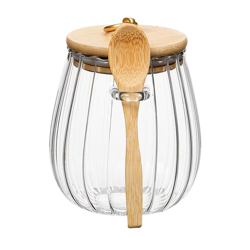 CNWSGEM Sugar Bowls Sugar Container 25.36 FL OZ Glass Coffee Canister Airtight Food Storage Jar with Lid and Spoon Candy Jar Coffee Bar Accessories Storage Beans Powder (Oval) - Image 1