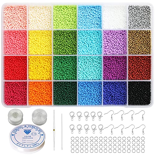 Bala&Fillic 2mm Round Size Almost Uniform Seed Beads with Beading Tool, About 18000pcs in Box 24 Multicolors Assortment 12/0 Small Craft Seed Beads for Earring Making - Image 1