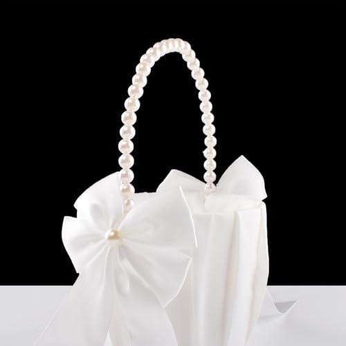 STAFUNI Flower Girl Basket for Weddings,Ivory Flower Girl Basket With Pearl Handle, Wedding Baskets for Flower Girls - Image 2