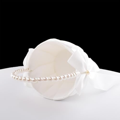 STAFUNI Flower Girl Basket for Weddings,Ivory Flower Girl Basket With Pearl Handle, Wedding Baskets for Flower Girls - Image 4