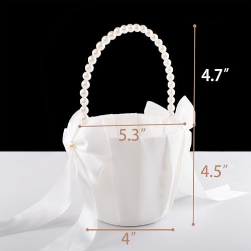 STAFUNI Flower Girl Basket for Weddings,Ivory Flower Girl Basket With Pearl Handle, Wedding Baskets for Flower Girls - Image 5