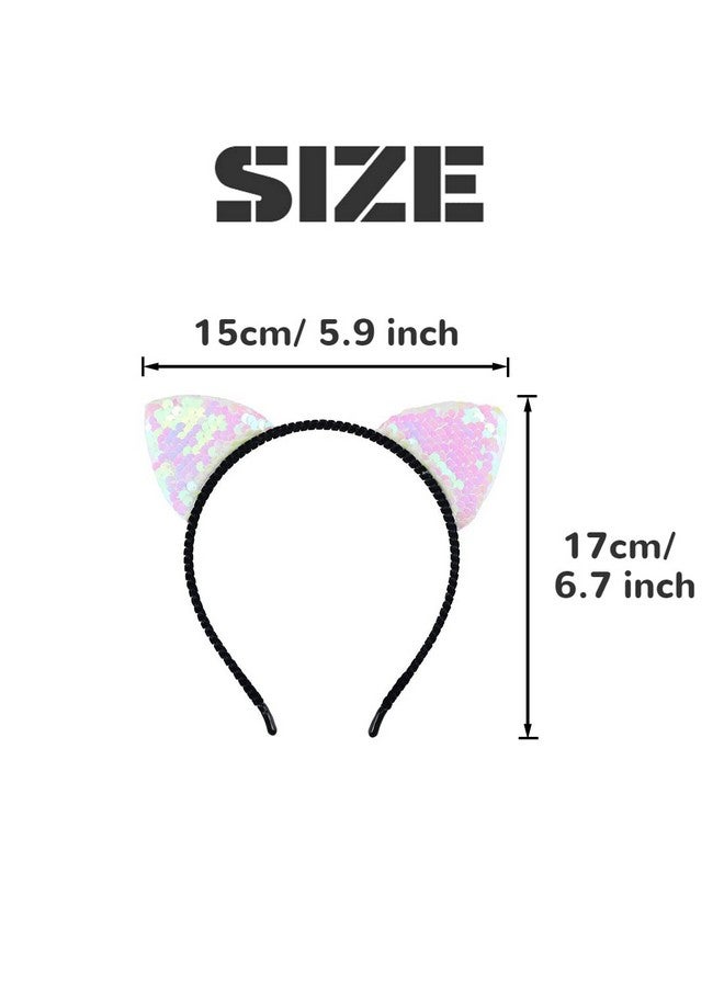 vipolish 6PCS Sequin Cat Ears Headband Shiny Cat Ears Hair Hoop Hair Accessory for Women Girls (Random Color)