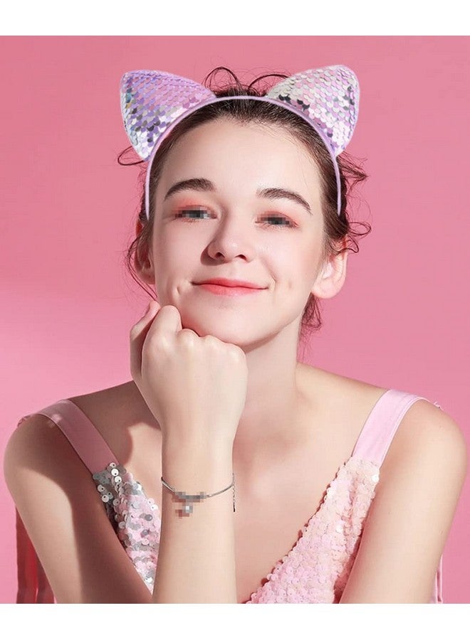 vipolish 6PCS Sequin Cat Ears Headband Shiny Cat Ears Hair Hoop Hair Accessory for Women Girls (Random Color)