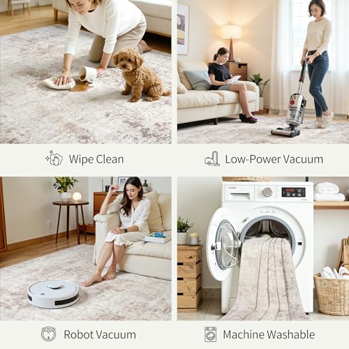 Gent drizz Area Rugs 5x7 Living Room: Large Soft Washable Rug Modern Abstract Anti-Skid Non-Shedding Carpet Indoor Floor Thin Carpets for Bedroom Dining Room Farmhouse Nursery Home Office Beige Grey - Image 5