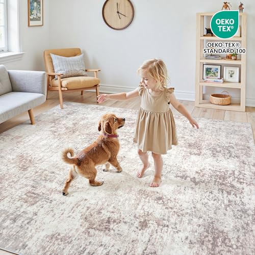 Gent drizz Area Rugs 5x7 Living Room: Large Soft Washable Rug Modern Abstract Anti-Skid Non-Shedding Carpet Indoor Floor Thin Carpets for Bedroom Dining Room Farmhouse Nursery Home Office Beige Grey - Image 4