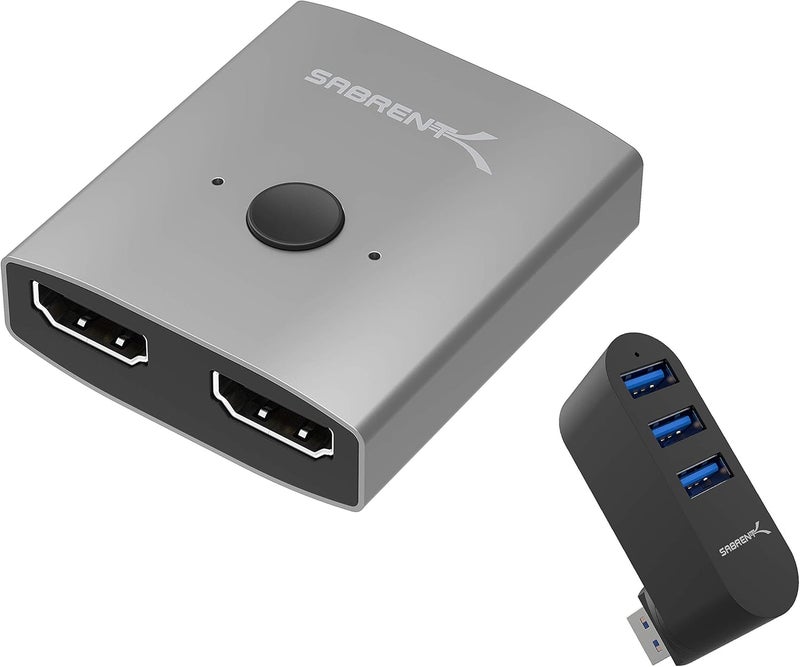 SABRENT SABRENT 2Port 4K Dual HDMI Sharing Switch  Premium 3Port Aluminum Mini USB 30 Hub  - Image 1