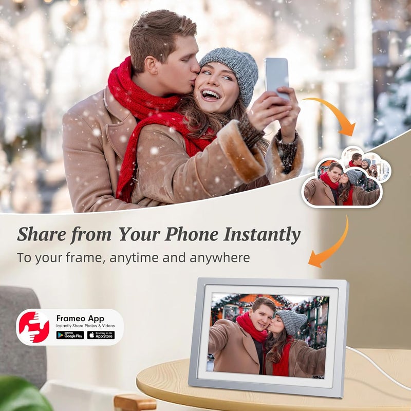 Frameo WiFi Digital Photo Frame Silver 10.1 Inch Digital Picture Frame, 32GB Memory, 1280*800 HD IPS Touch Display, Auto-Rotation, Share Photos Videos via Frameo APP, Gifts for Women Men, Satin Silver - Image 3