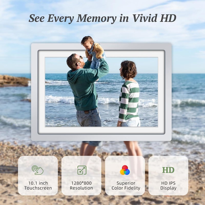 Frameo WiFi Digital Photo Frame Silver 10.1 Inch Digital Picture Frame, 32GB Memory, 1280*800 HD IPS Touch Display, Auto-Rotation, Share Photos Videos via Frameo APP, Gifts for Women Men, Satin Silver - Image 5