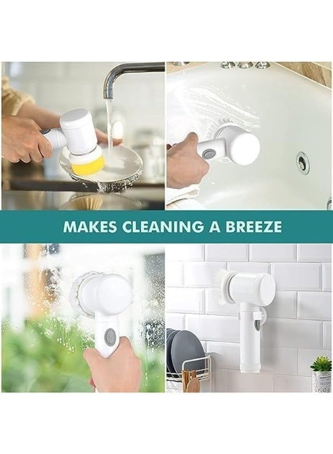 5 in 1 Magic Brush with 2 Brush Heads Charging Cord and Stand for Home Kitchen wash Basin Bath Shower Sink Carpet Tiles Pack of 1 - Image 3