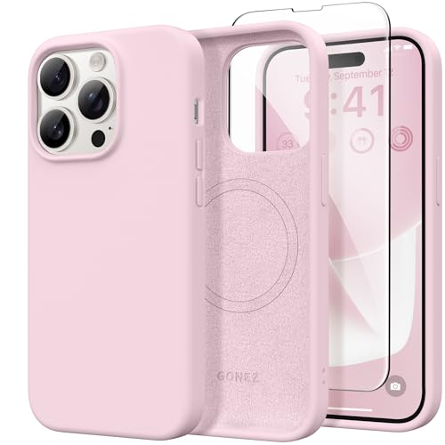 GONEZ Magnetic for iPhone 14 Pro Case Compatible with MagSafe AntiScratch Microfiber Lining Screen Protector Shockproof Slim Phone Silicone Cover 61 inch Pastel Pink - Image 1