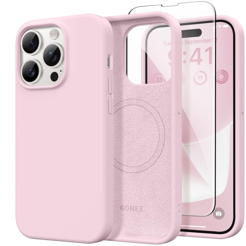 GONEZ Magnetic for iPhone 14 Pro Case Compatible with MagSafe AntiScratch Microfiber Lining Screen Protector Shockproof Slim Phone Silicone Cover 61 inch Pastel Pink - Image 3